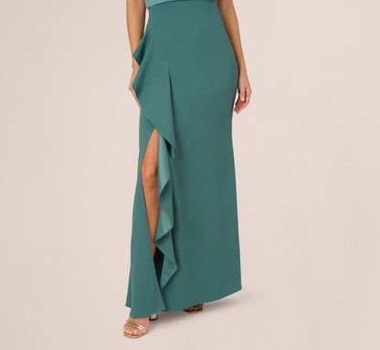 One-Shoulder Long Satin Crepe Mermaid Gown In Green Slate