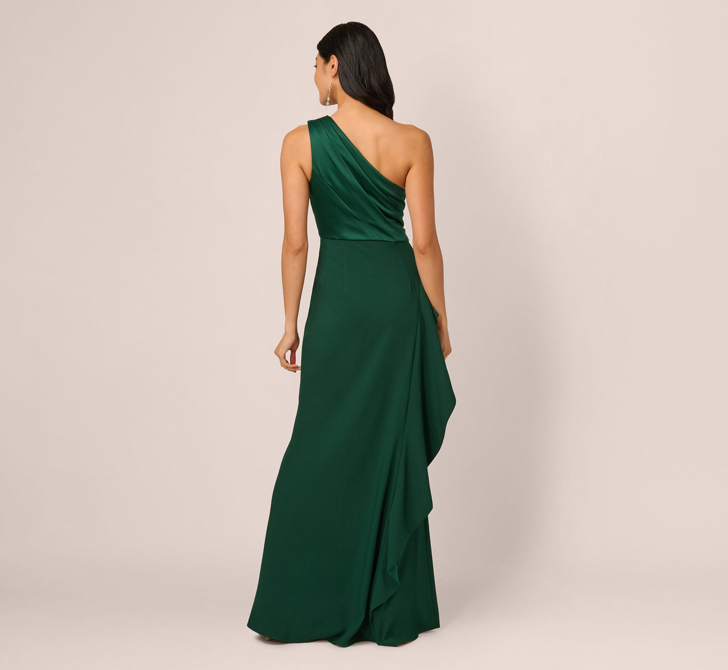 One-Shoulder Long Satin Crepe Mermaid Gown In Deep Forest