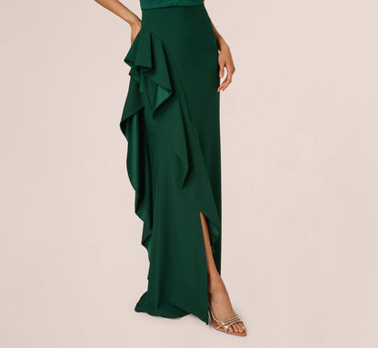 One-Shoulder Long Satin Crepe Mermaid Gown In Deep Forest