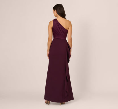 One-Shoulder Long Satin Crepe Mermaid Gown In Bordeaux Glow