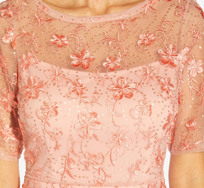 3D Floral Embroidered And Hand-Sequined Tea-Length Fit-And Flare Cocktail Dress In Peach Blossom