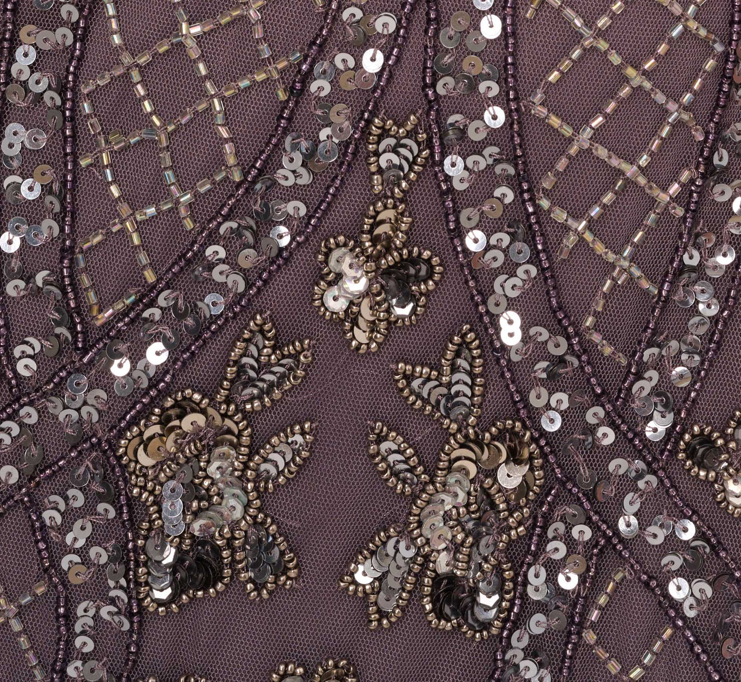 Sequin Beaded Gown With Sheer Cape Sleeves In Moonscape