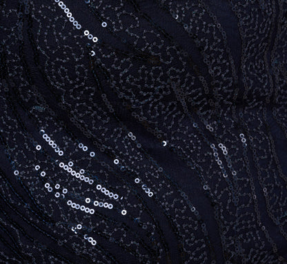 Plus Size Sequin Embroidered Dress With Taffeta Bell Sleeves In Midnight