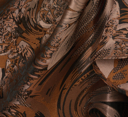 One Shoulder Jacquard Mermaid Gown With Drape Detail In Copper Chocolate