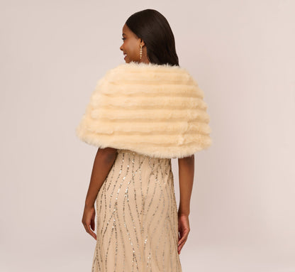 Faux Fur Wrap With Stone Brooch In Champagne