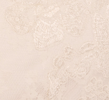 Sleeveless Floral Lace Dress With Feather Trim In Ivory