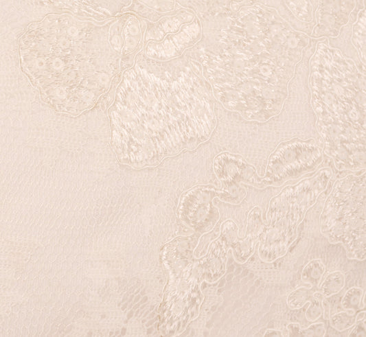 Sleeveless Floral Lace Dress With Feather Trim In Ivory