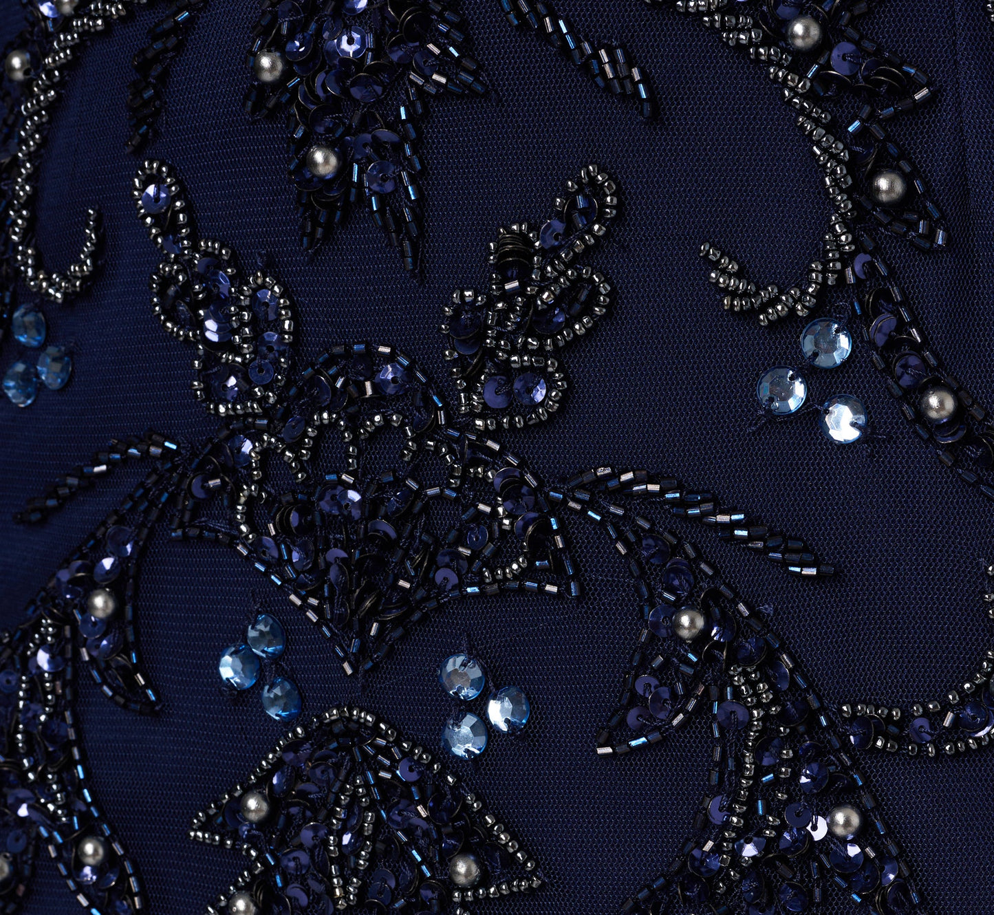 Beaded Mermaid Gown With Sheer Petal Sleeves In Light Navy