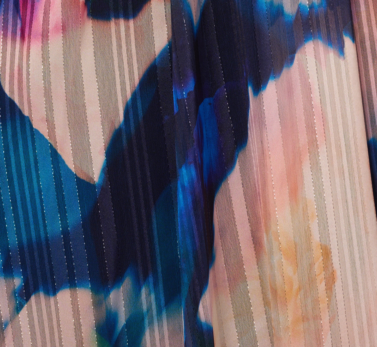 Floral Print Chiffon Gown With One Shoulder Neckline In Navy Blush