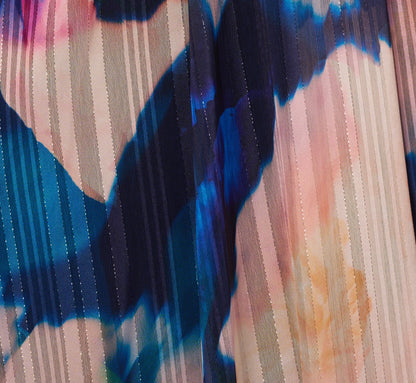 Floral Print Chiffon Gown With One Shoulder Neckline In Navy Blush