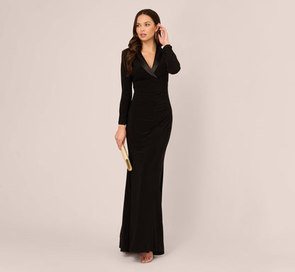 Tuxedo Mermaid Gown With Long Sleeves In Black