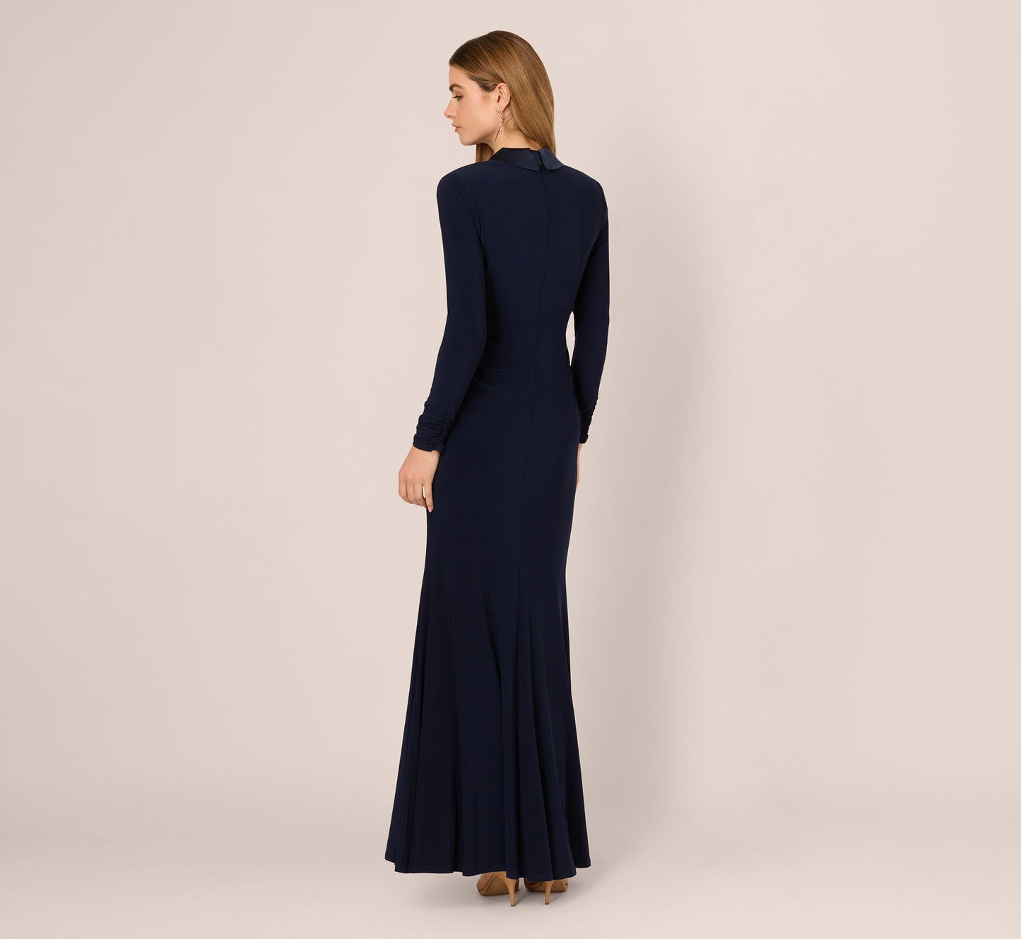 Tuxedo Mermaid Gown With Long Sleeves In Midnight
