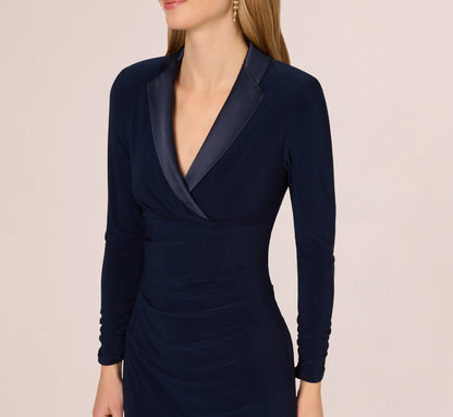 Tuxedo Mermaid Gown With Long Sleeves In Midnight