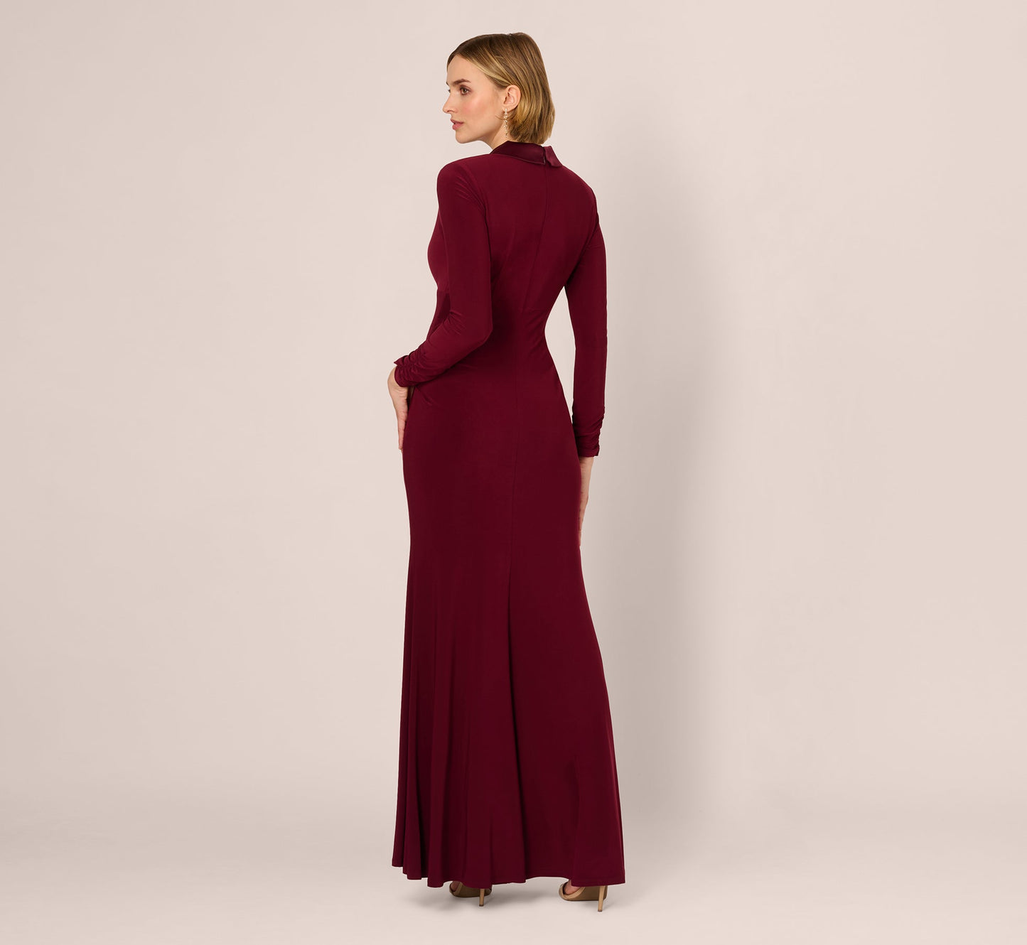 Tuxedo Mermaid Gown With Long Sleeves In Red Wine