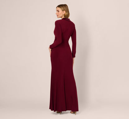Tuxedo Mermaid Gown With Long Sleeves In Red Wine