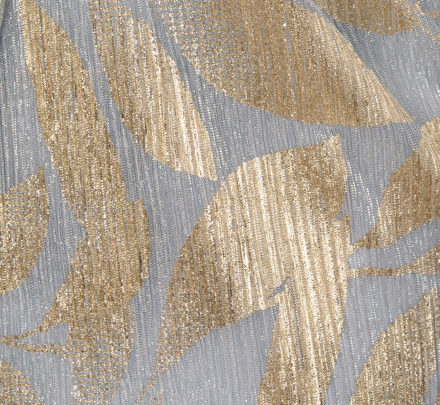 Plus Size Foil Leaf Short Sleeve Gown With Draped Details In Light Blue Gold