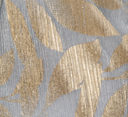 Plus Size Foil Leaf Short Sleeve Gown With Draped Details In Light Blue Gold