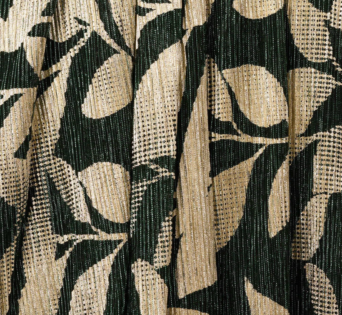 Foil Leaf Short Sleeve Gown With Draped Details In Green Pine Gold