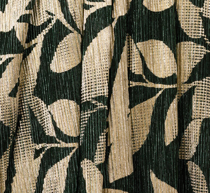 Foil Leaf Short Sleeve Gown With Draped Details In Green Pine Gold