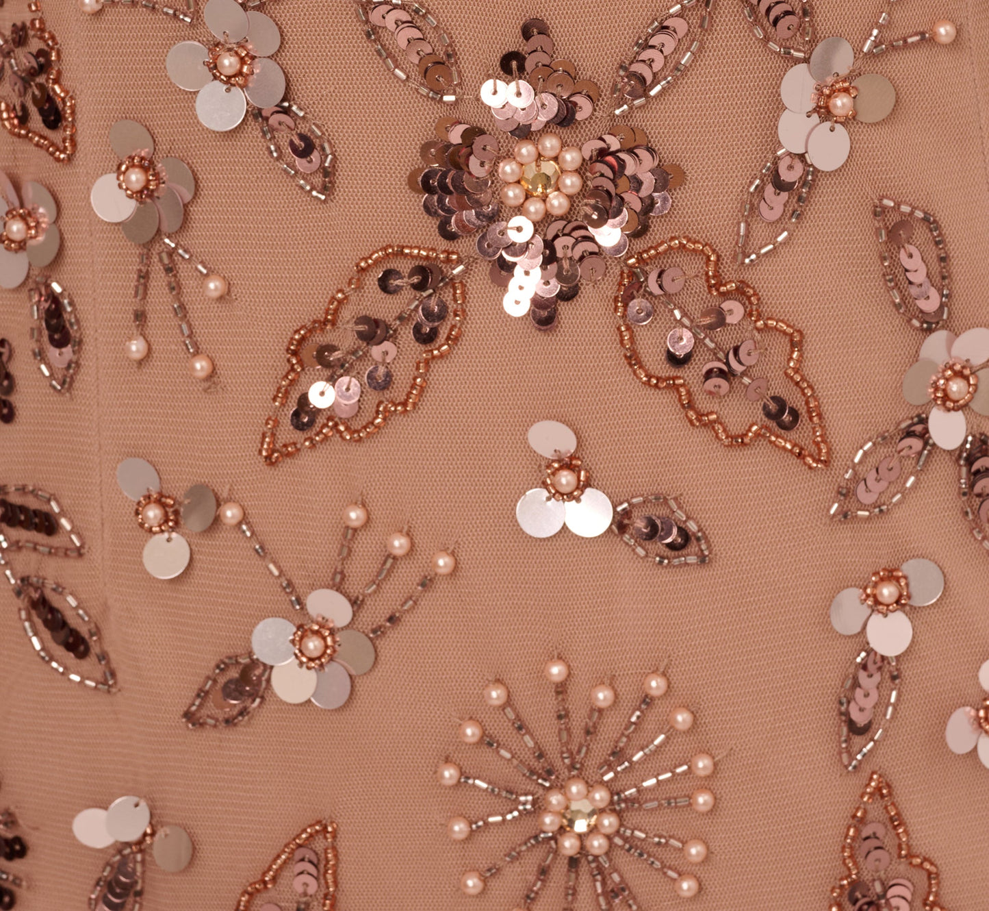 Floral Beaded Ankle Length Gown In Rose Gold