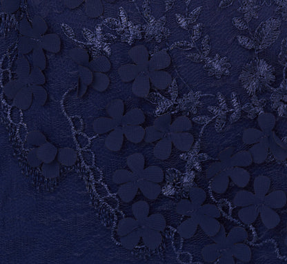 Ruffle Off The Shoulder Floral Lace Gown In Light Navy