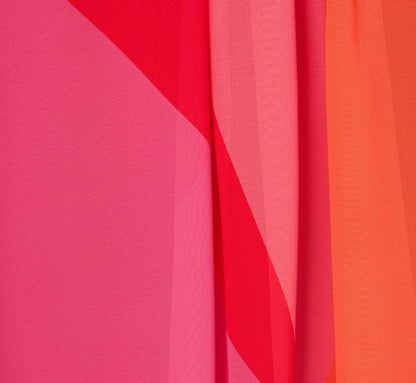 Plus Size Color Block Chiffon Trapeze Dress With Chain Halter Neckline In Red Multi