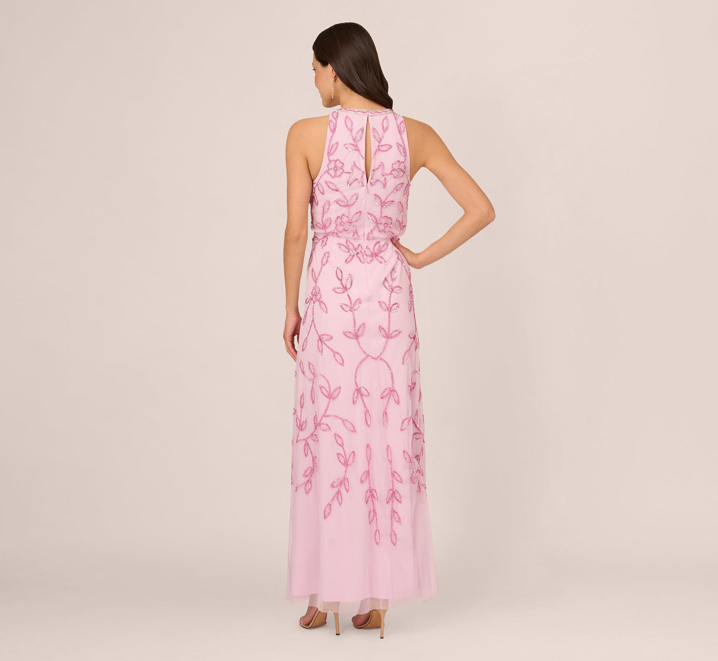 Sleeveless Blouson Mermaid Gown With Jasmine Beading In Pink Lace
