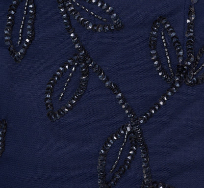 Sleeveless Blouson Mermaid Gown With Jasmine Beading In Light Navy