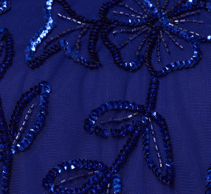 Sleeveless Blouson Mermaid Gown With Jasmine Beading In Dark Blue Violet