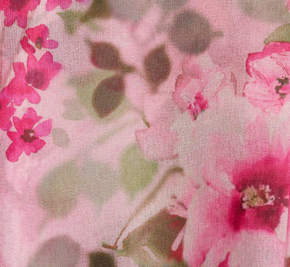 Floral Print Organza Midi Dress With One Shoulder Neckline In Pink Multi