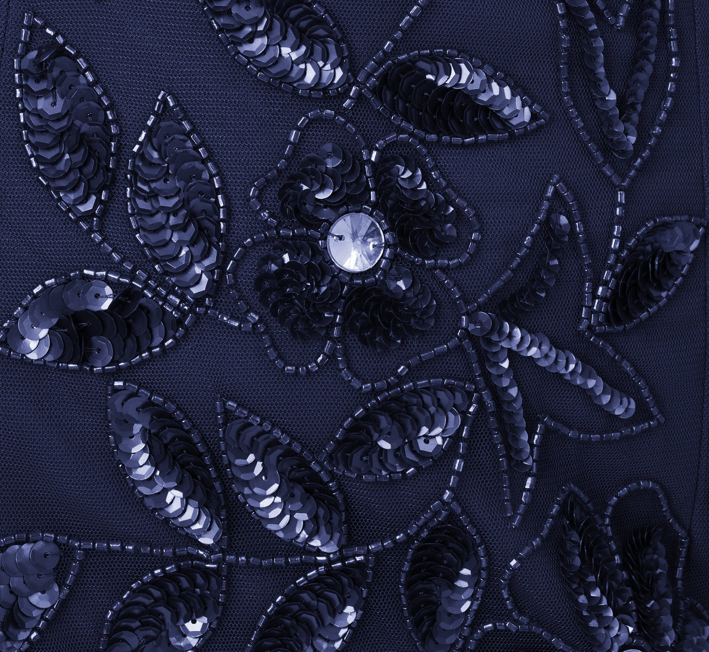 Floral Beaded One Shoulder Mermaid Gown With Godet Skirt In Light Navy