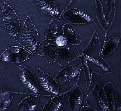 Floral Beaded One Shoulder Mermaid Gown With Godet Skirt In Light Navy