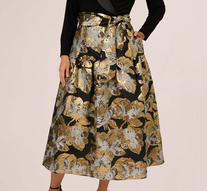 Plus Size Combo Floral Jacquard Dress In Black Gold