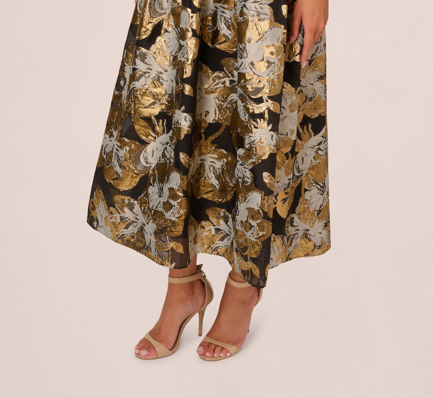 Combo Floral Jacquard Dress In Black Gold