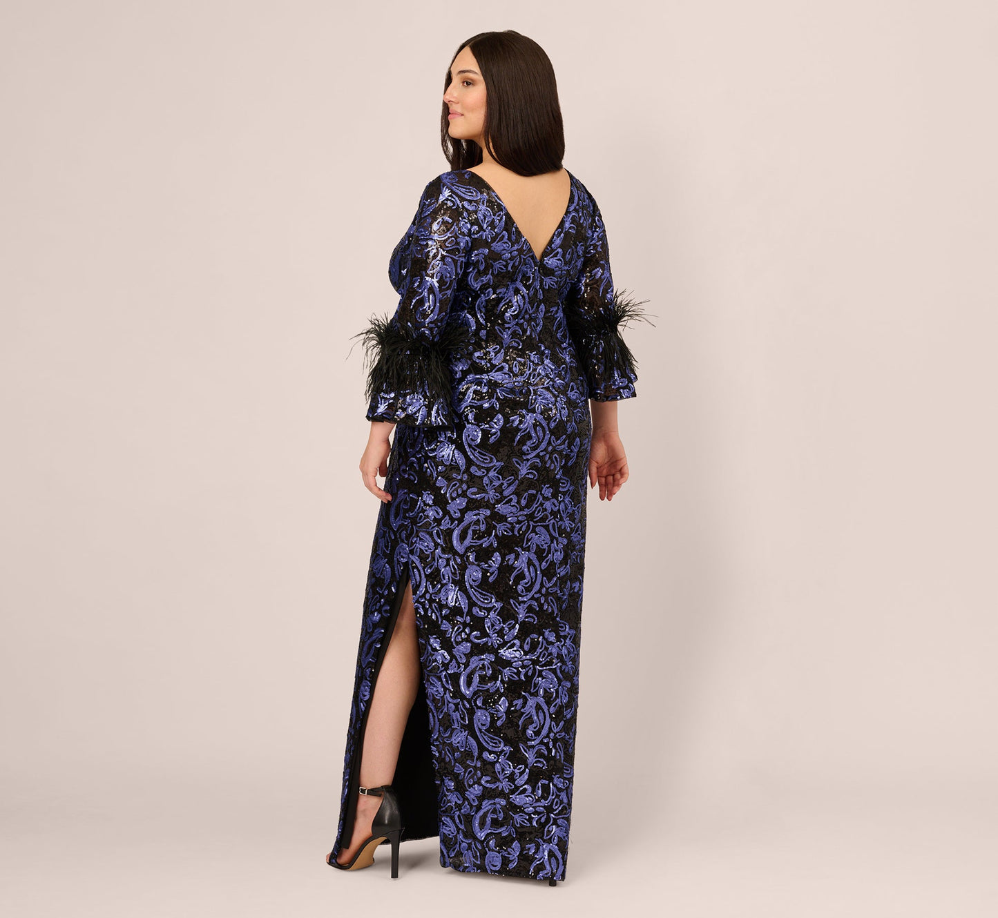 Plus Size Sequin Embroidered Gown In Black Blue