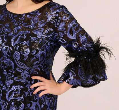 Plus Size Sequin Embroidered Gown In Black Blue