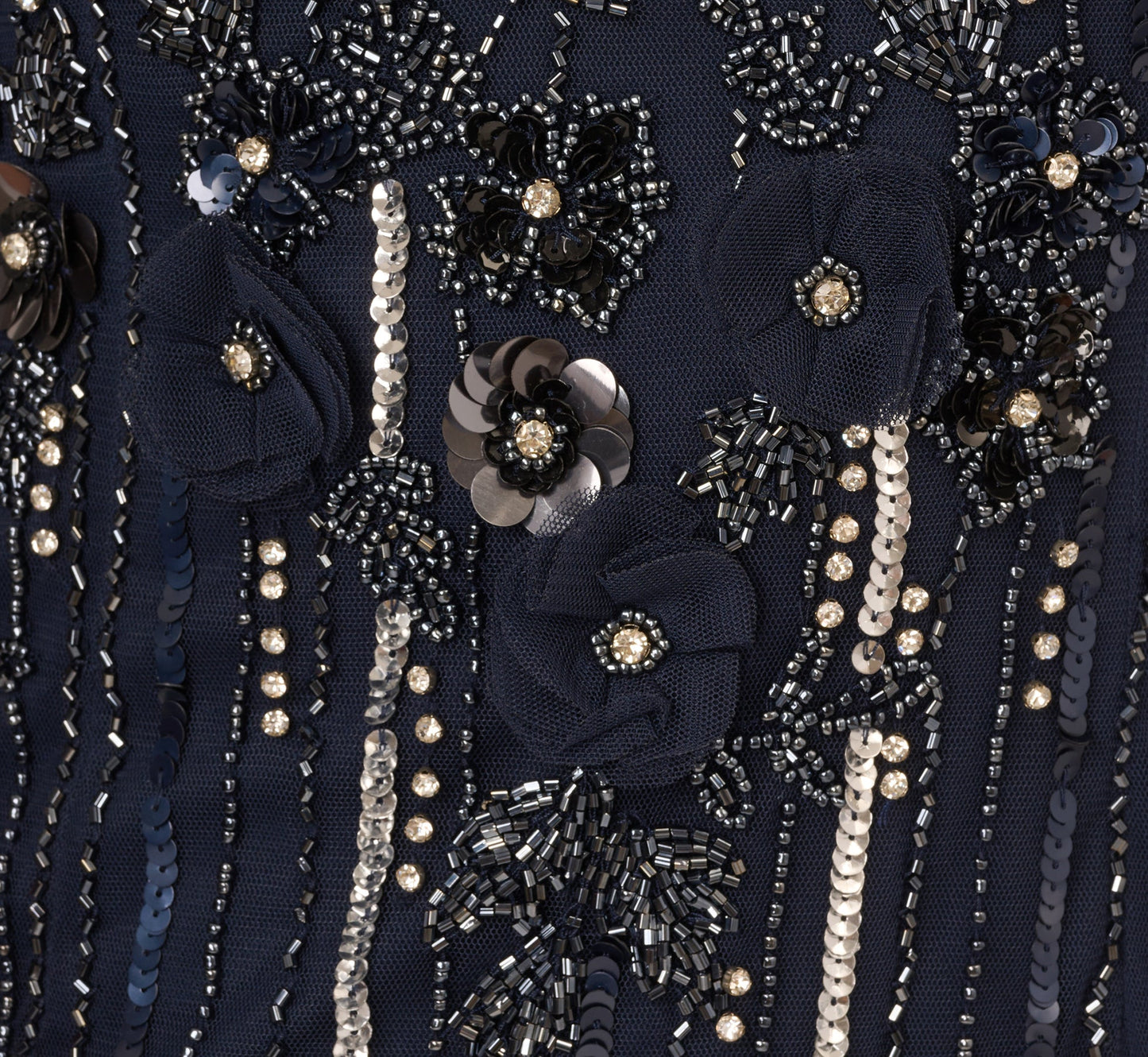 Sleeveless 3D Beaded Ankle Length Dress In Navy Gunmetal