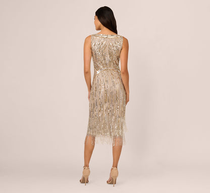 Beaded Fringe Dress In Platinum