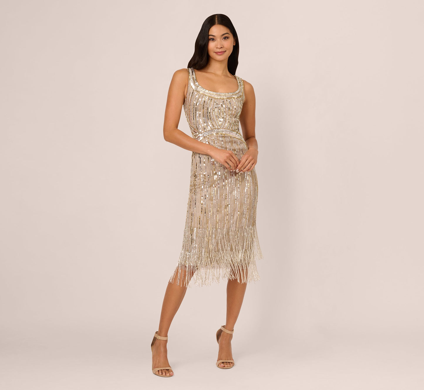 Beaded Fringe Dress In Platinum