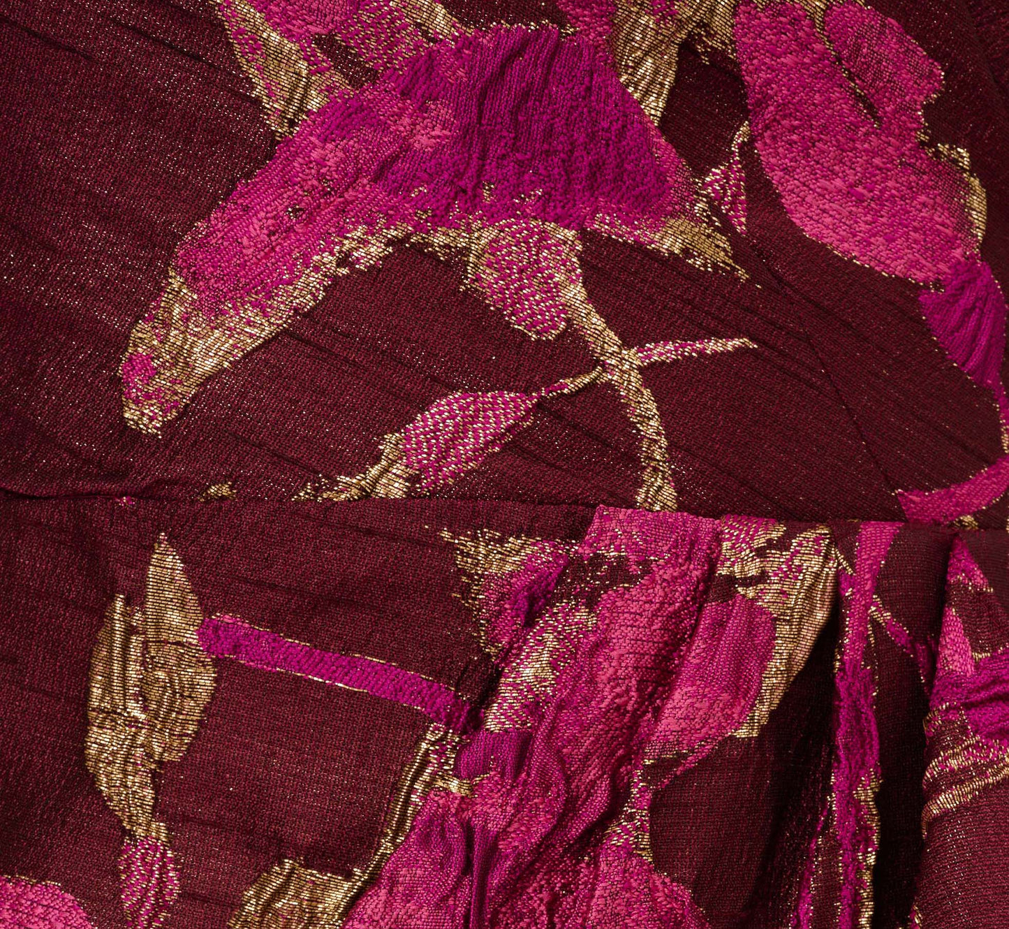 One Shoulder Jacquard Dress In Burgundy Gold