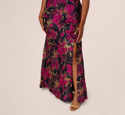 Plus Size One Shoulder Jacquard Dress In Navy Pink