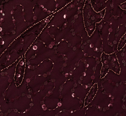 Beaded Short Sleeve Sheath Dress In Night Plum