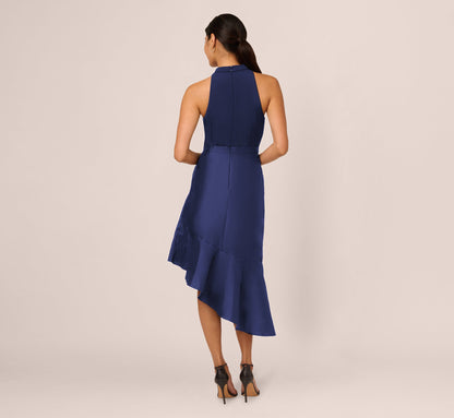 Crepe Combo Taffeta Dress In Light Navy