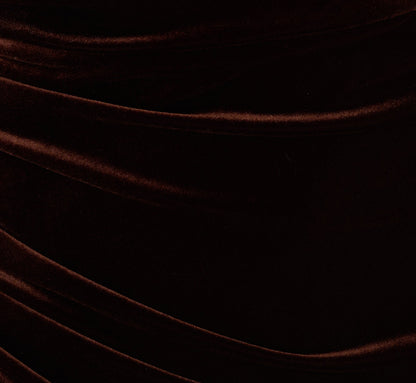 One Shoulder Draped Velvet Gown With Chain Accent In Dark Brown