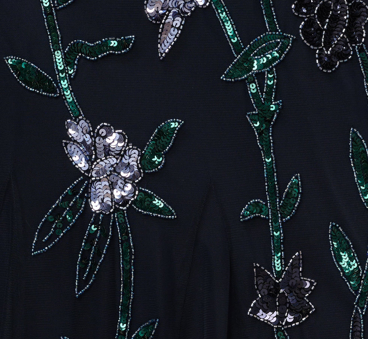 Square Neck Short Sleeve Beaded Godet Gown In Midnight Multi