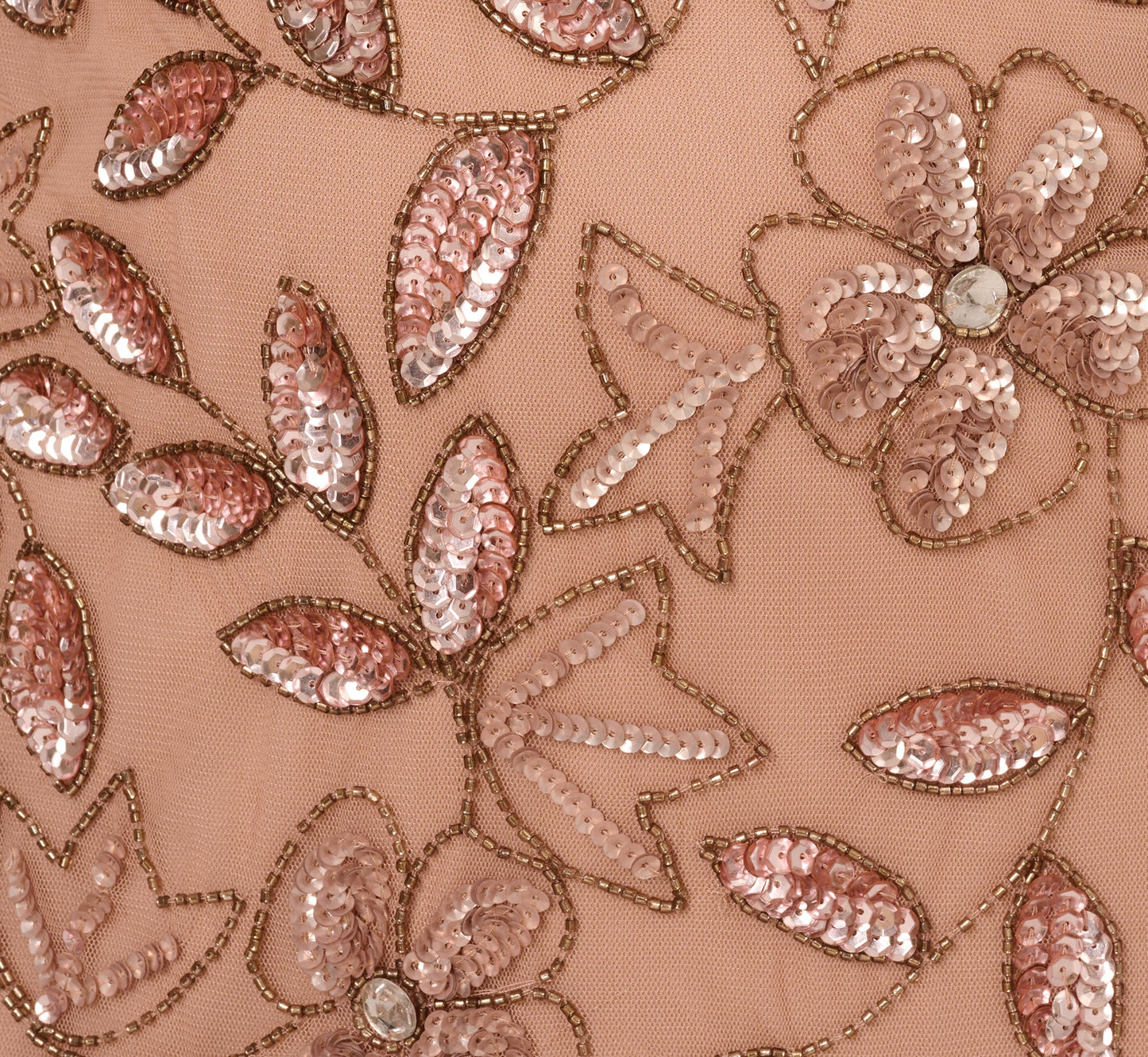 Plus Size Blouson Short Sleeve Beaded Long Dress In Rose Gold