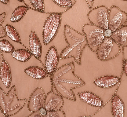 Plus Size Blouson Short Sleeve Beaded Long Dress In Rose Gold