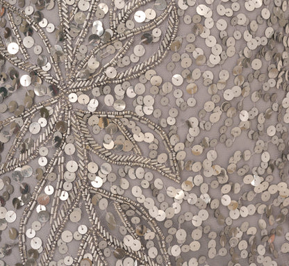 Short Sleeve Bead And Sequin Gown In Silver Mist