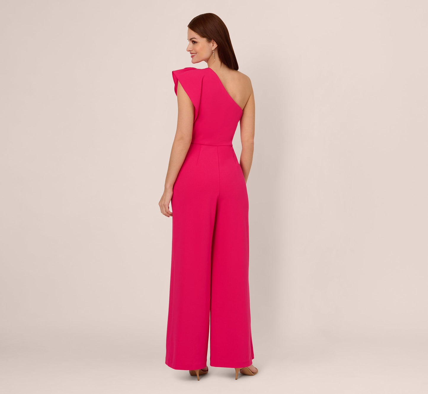 One Shoulder Rosette Overlay Jumpsuit In Geranium