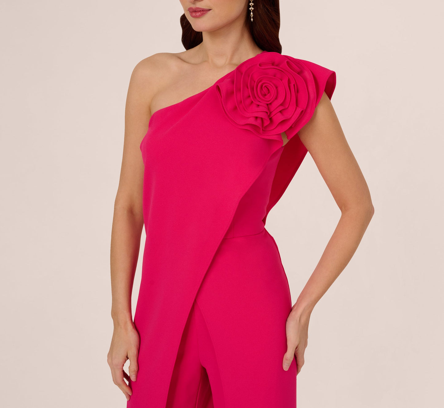One Shoulder Rosette Overlay Jumpsuit In Geranium